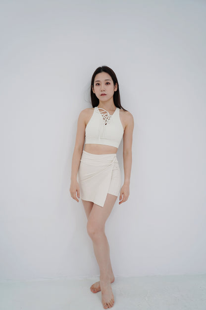 The Ribbed Twist Wrap Skirt Shorts